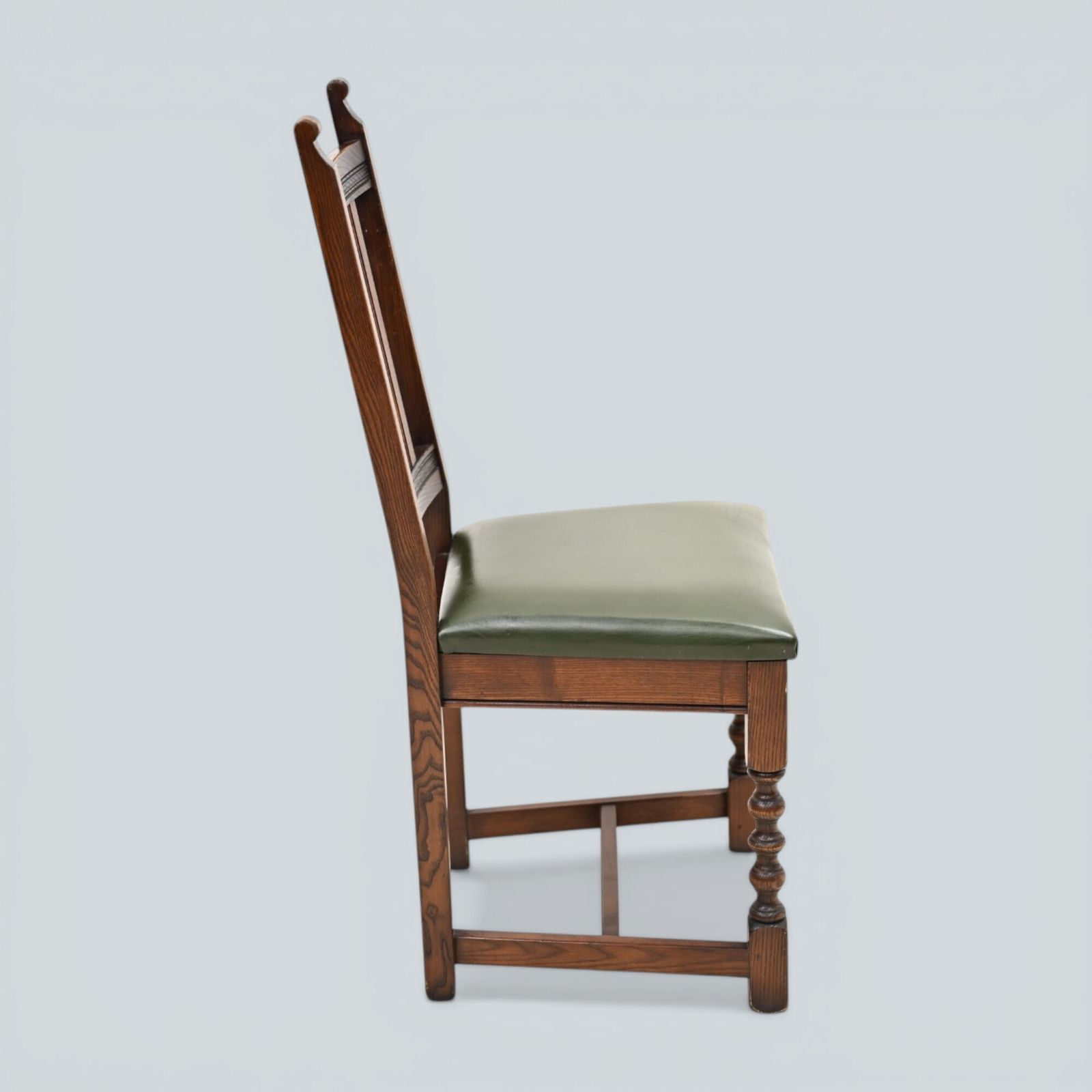 photo for sale 6 Oak Dining Chairs Old Charm Green Leather Seats Tudor Brown Free Uk Delivery