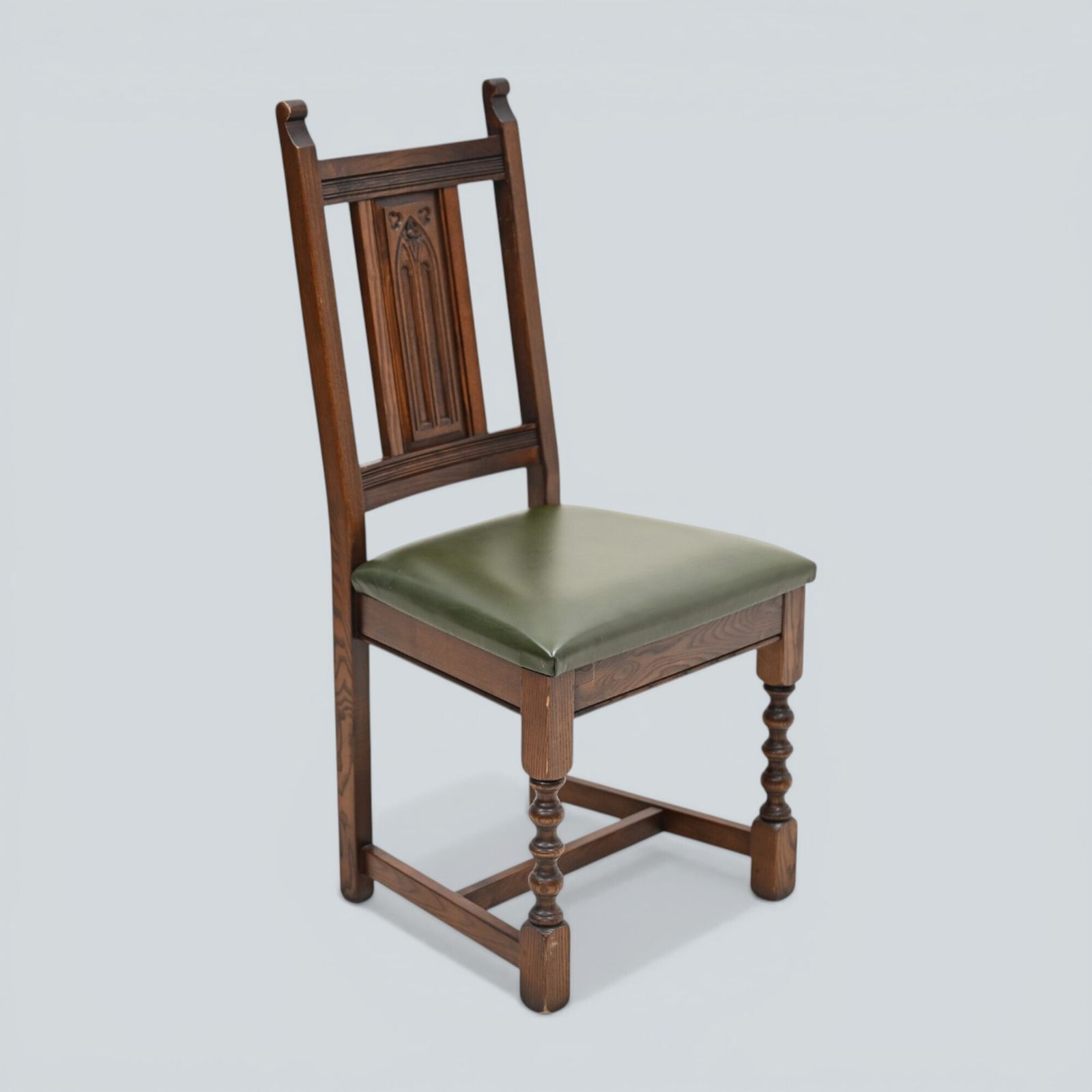 Furniture 6 Oak Dining Chairs Old Charm Green Leather Seats Tudor Brown Free Uk Delivery photo