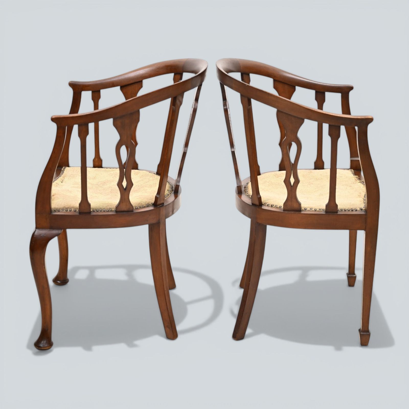 Two Edwardian Mahogany Tub Chairs His & Hers Upholstered Seats Free Uk Delivery photo for sale