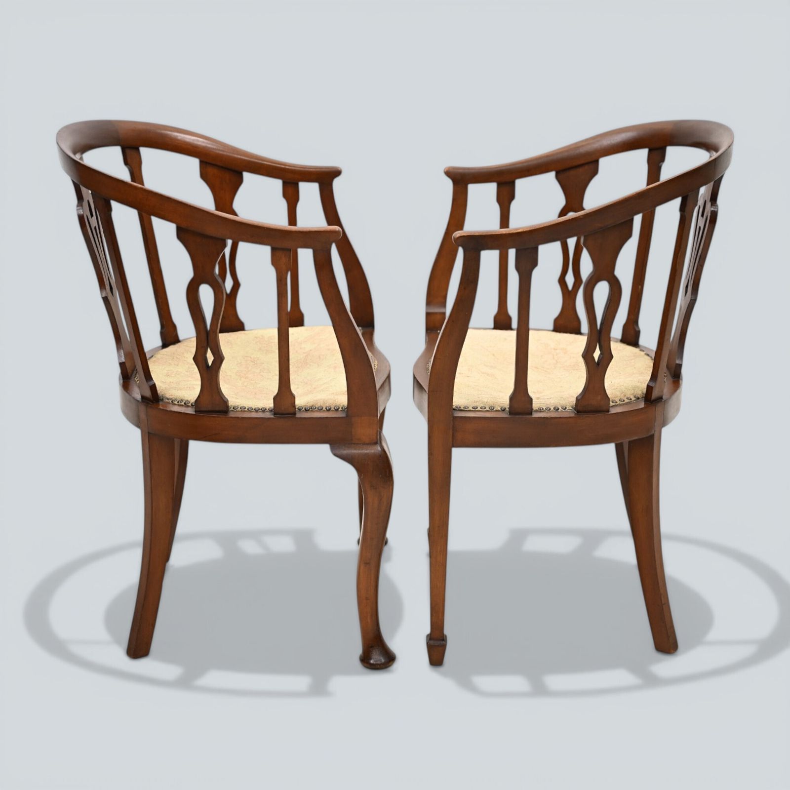 Two Edwardian Mahogany Tub Chairs His & Hers Upholstered Seats Free Uk Delivery photo buy