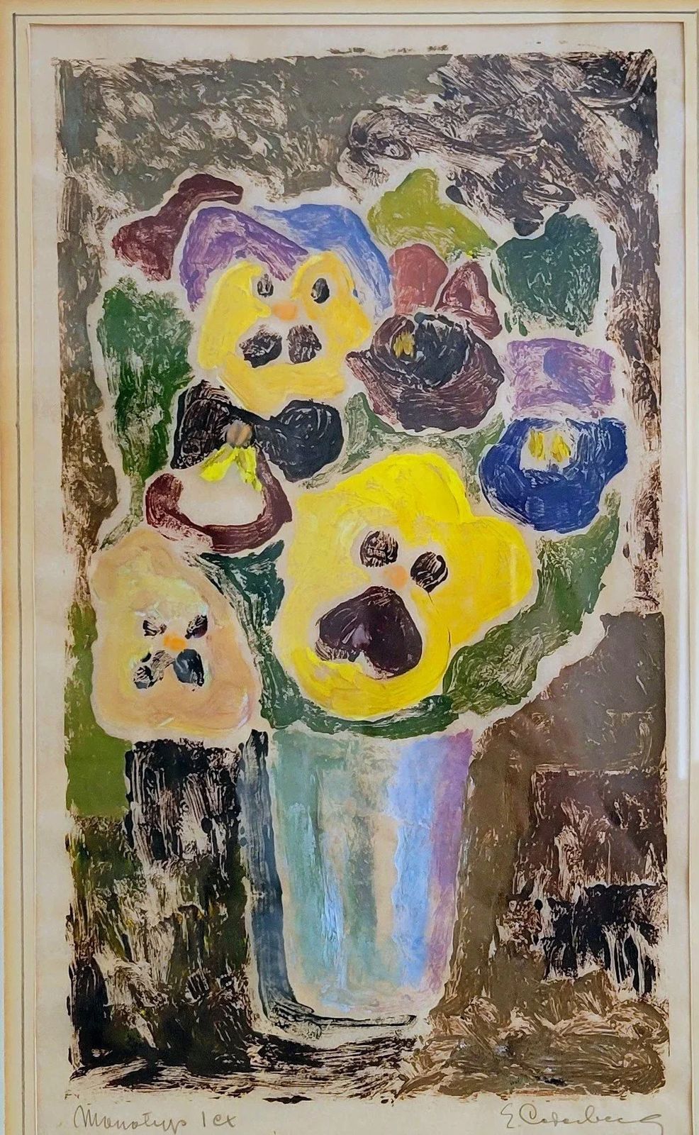 photo furniture Pansies Original Mid  Century Monotype By Eric Cederberg