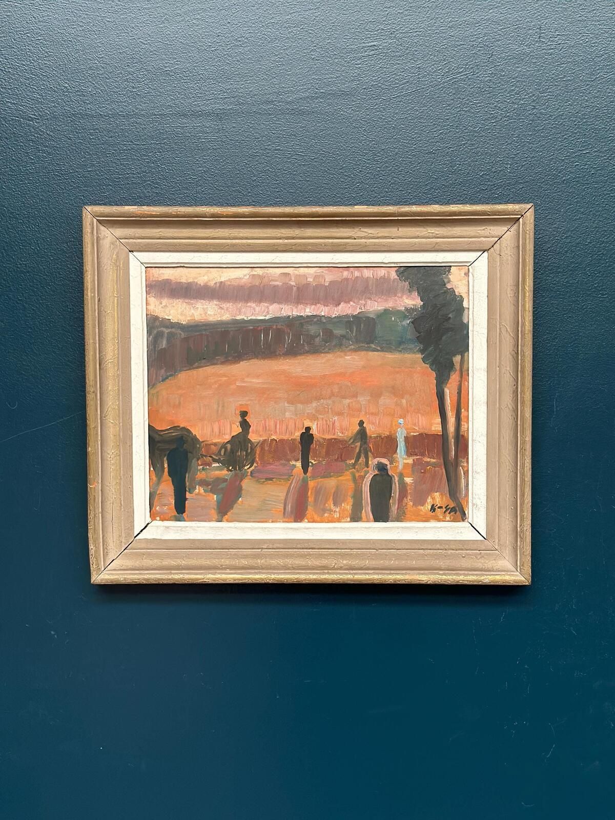 Original Mid Century Swedish Oil On Panel – “Farmers” By Karl Göte åson Sernius – Dated 1964 – Vintage & Framed – 55 × 47 Cm (21.7" × 18.5")