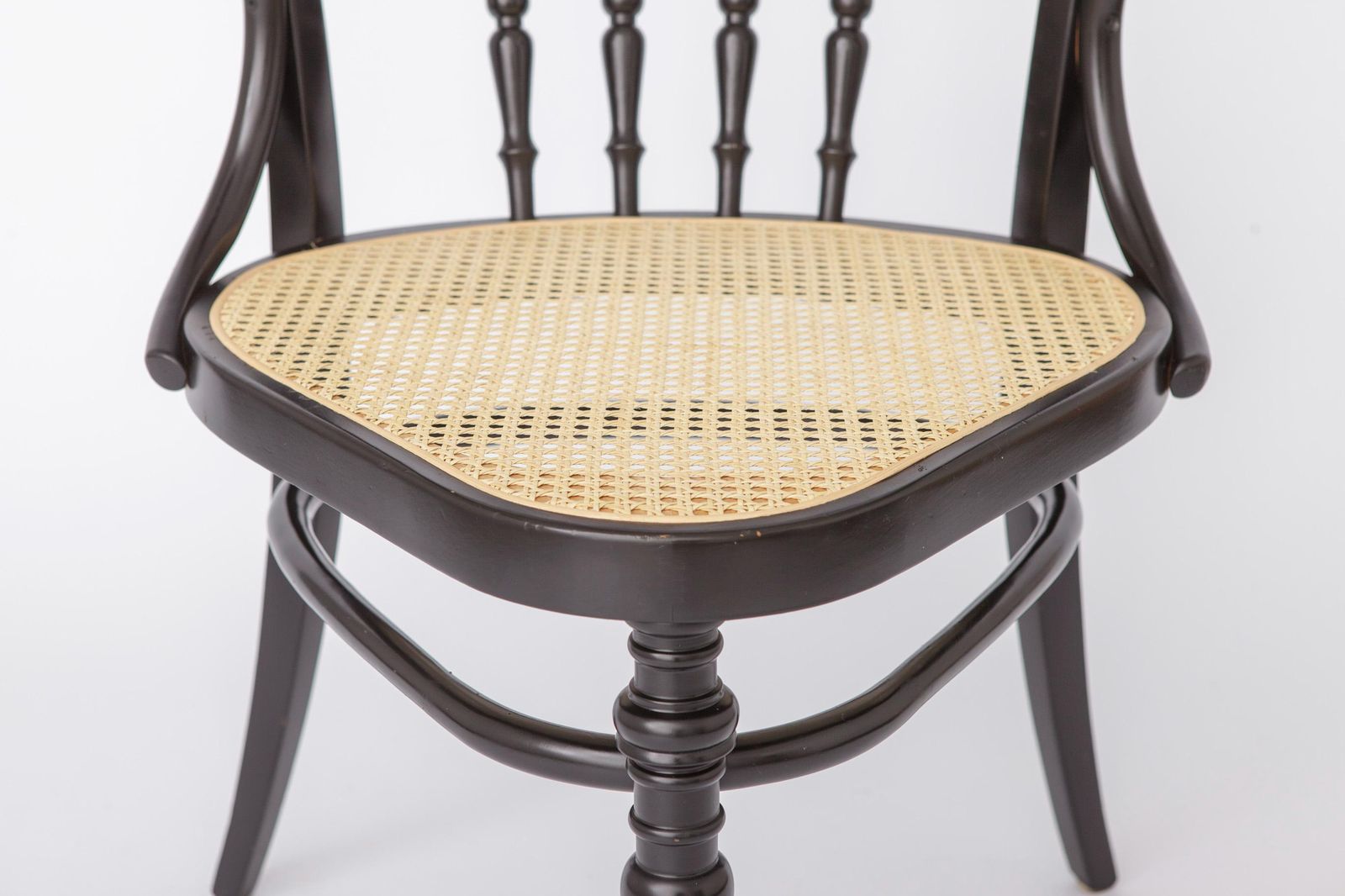 1 Of 2 Vintage Bentwood Armchair Vienna Cane Seat 1990s | Black Beech Wood Chair | Rattan Seat Dining Chair photo furniture