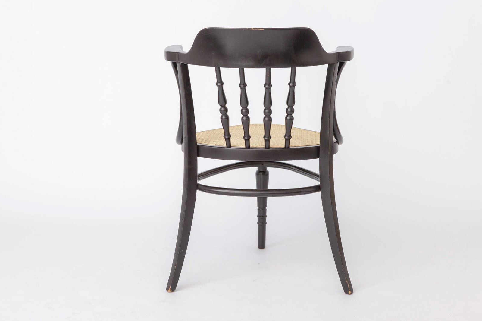 1 Of 2 Vintage Bentwood Armchair Vienna Cane Seat 1990s | Black Beech Wood Chair | Rattan Seat Dining Chair photo vinterior