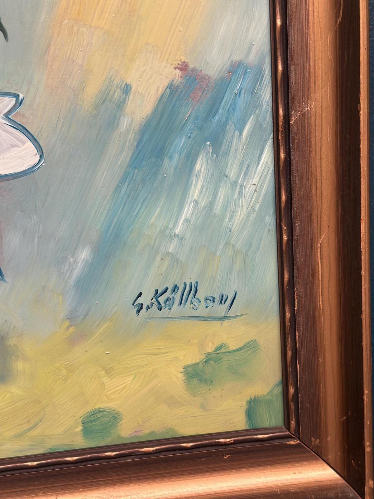 Original Mid Century Swedish Oil On Panel – "Flower Motif In Pot” By G. Källbom – Vintage & Framed – 50 × 67 Cm (19.7" × 26.4") photo buy
