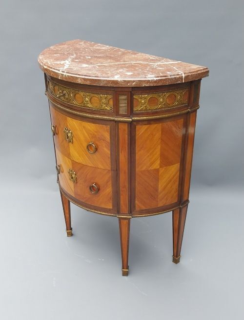 French Antique Demi Lune Chest Of Drawers Marble Top With Gilded Mounts photo furniture
