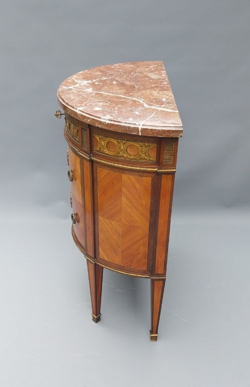 French Antique Demi Lune Chest Of Drawers Marble Top With Gilded Mounts photo Furniture