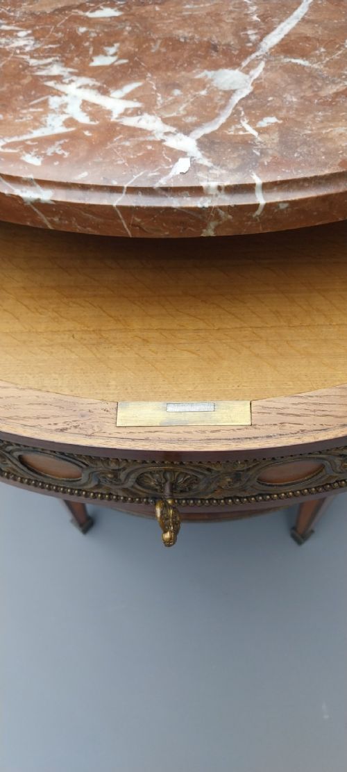 photo buy French Antique Demi Lune Chest Of Drawers Marble Top With Gilded Mounts