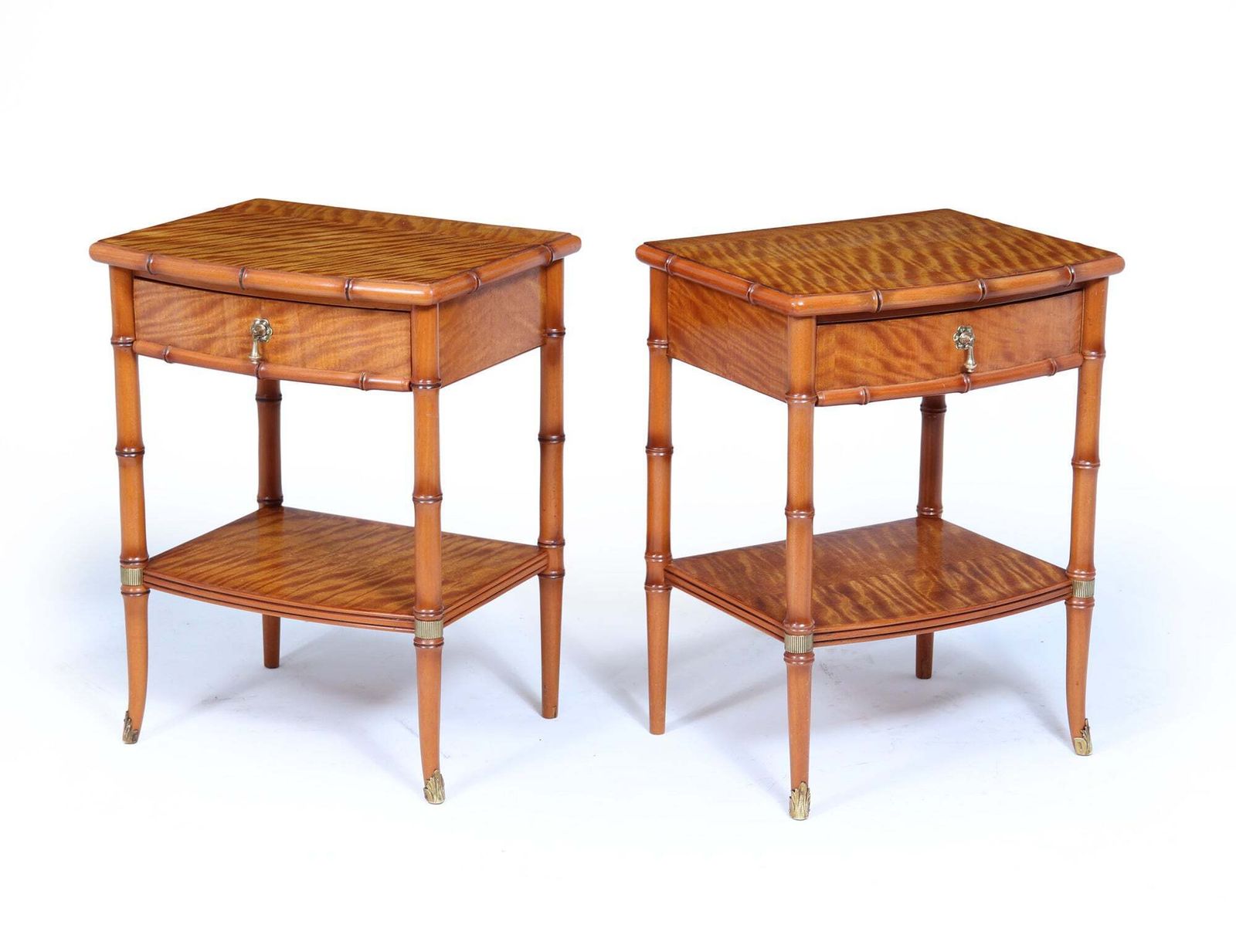 Pair Of Faux Bamboo Satin Birch Bedside Tables photo for sale