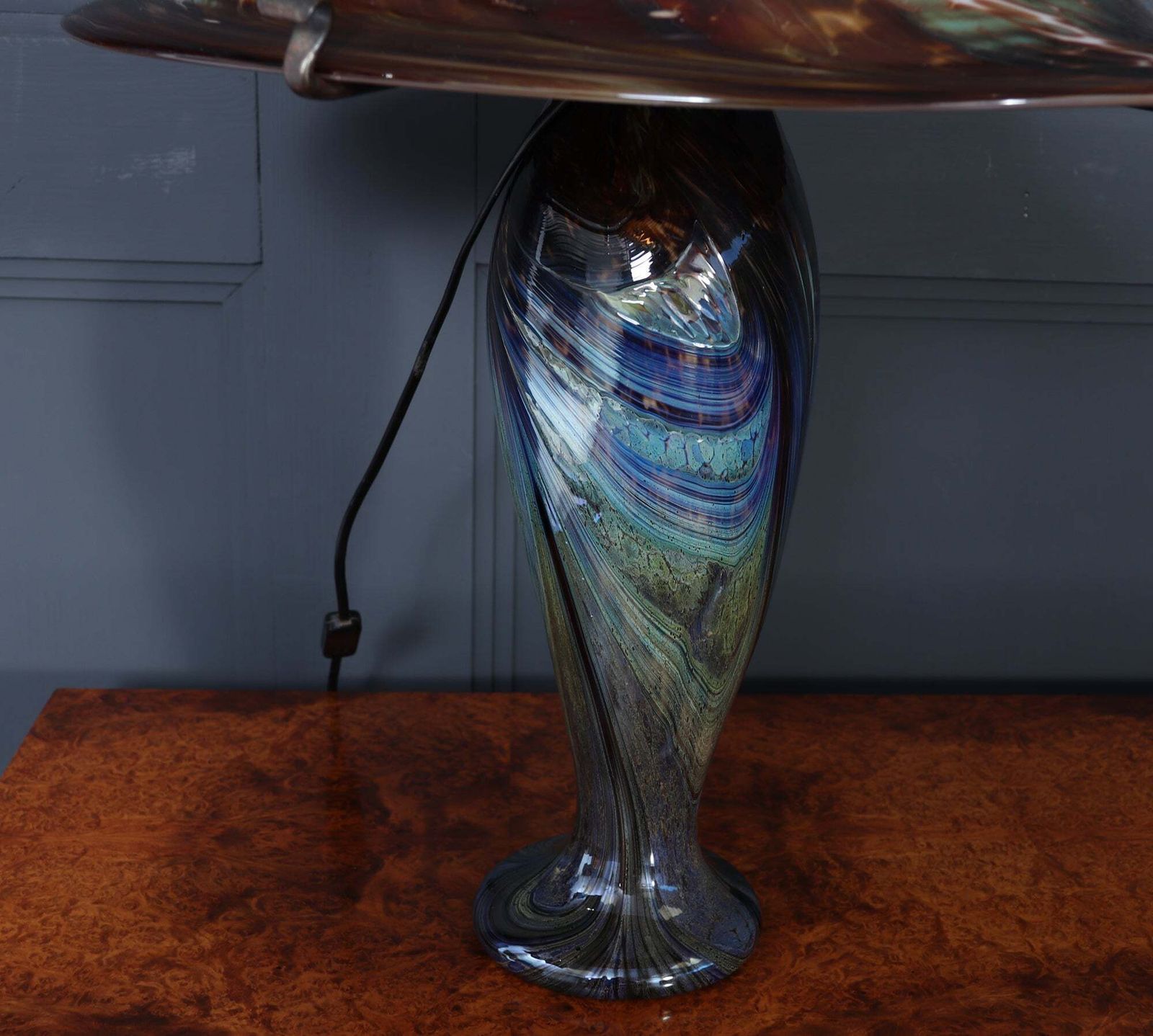 Large Signed French Iridescent Art Glass Mushroom Lamp photo vintage