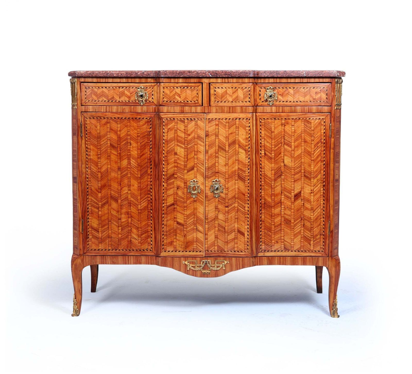 Fine Louis XVI Tulipwood Marquetry Cabinet With Rouge Marble Top, France, Late 18th Century