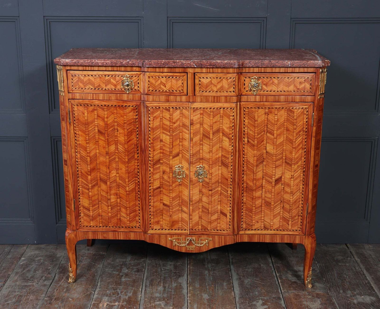 Fine Louis XVI Tulipwood Marquetry Cabinet With Rouge Marble Top, France, Late 18th Century photo vinterior