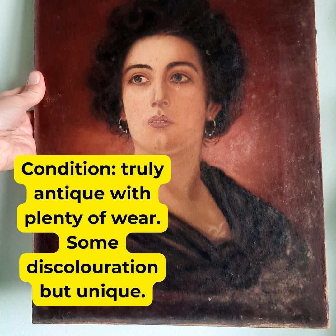 Truly Antique Oil Portrait Of A Woman After A Portrait By F Doubek. H 16'' photo vintage