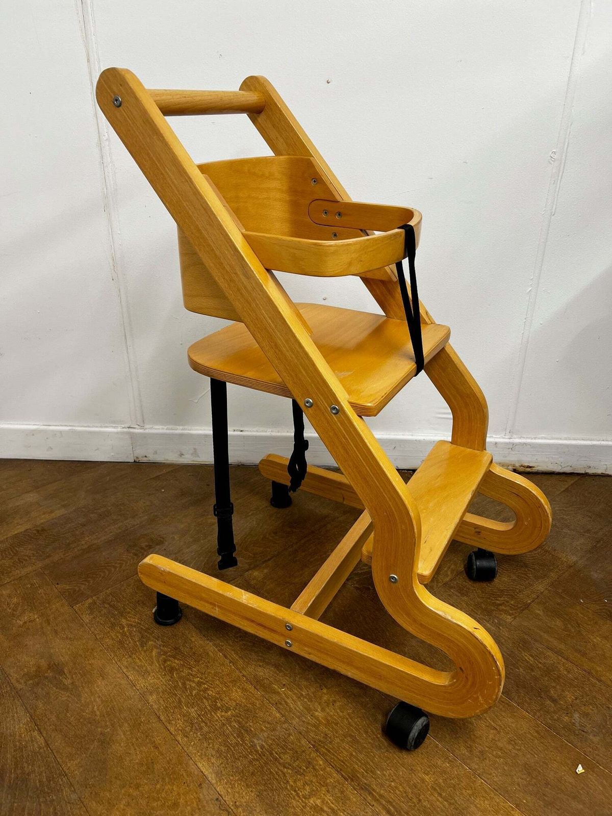 Vintage Wooden Children's High Chair In Beech photo for sale