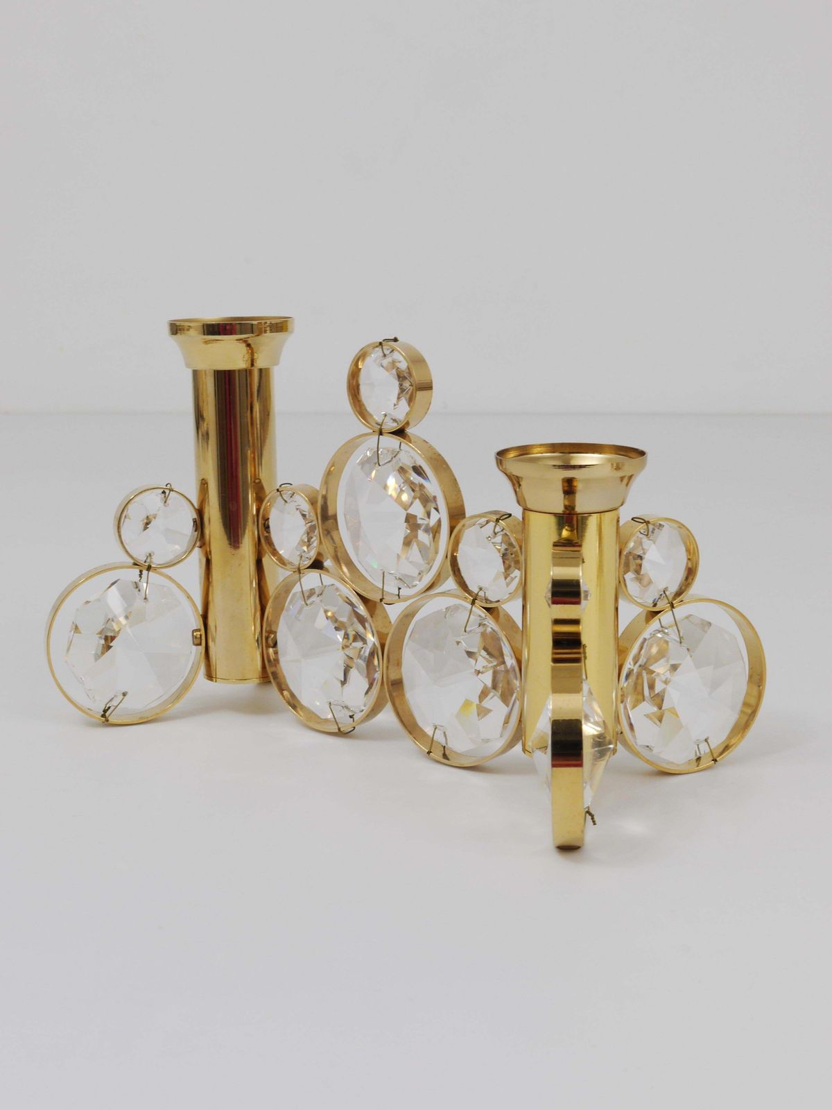 Palwa Gaetano Sciolari Style Brass & Crystal Candle Holder Candlestick, 1970s photo buy