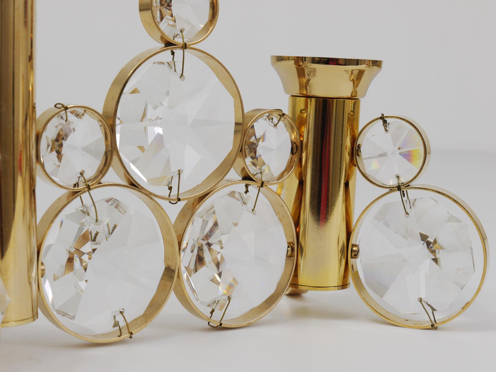 Palwa Gaetano Sciolari Style Brass & Crystal Candle Holder Candlestick, 1970s photo vintage