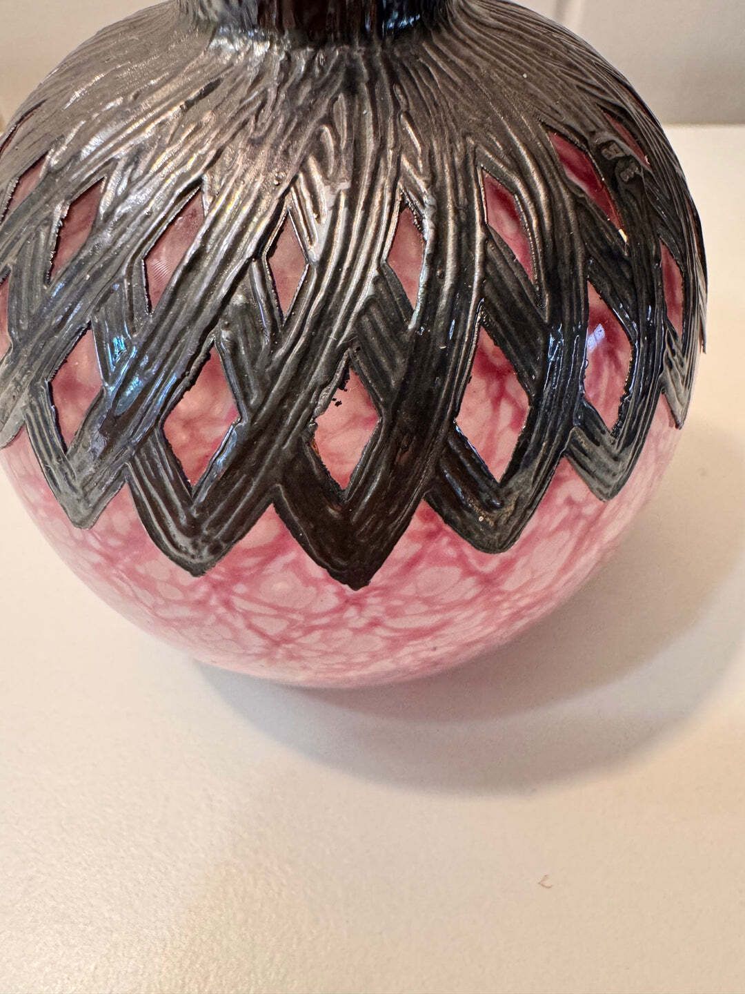 Vintage Sileda Ltd Silver Overlay Art Deco Style Hand Blown Pink Glass Perfume Bottle With Stopper photo Home Decor