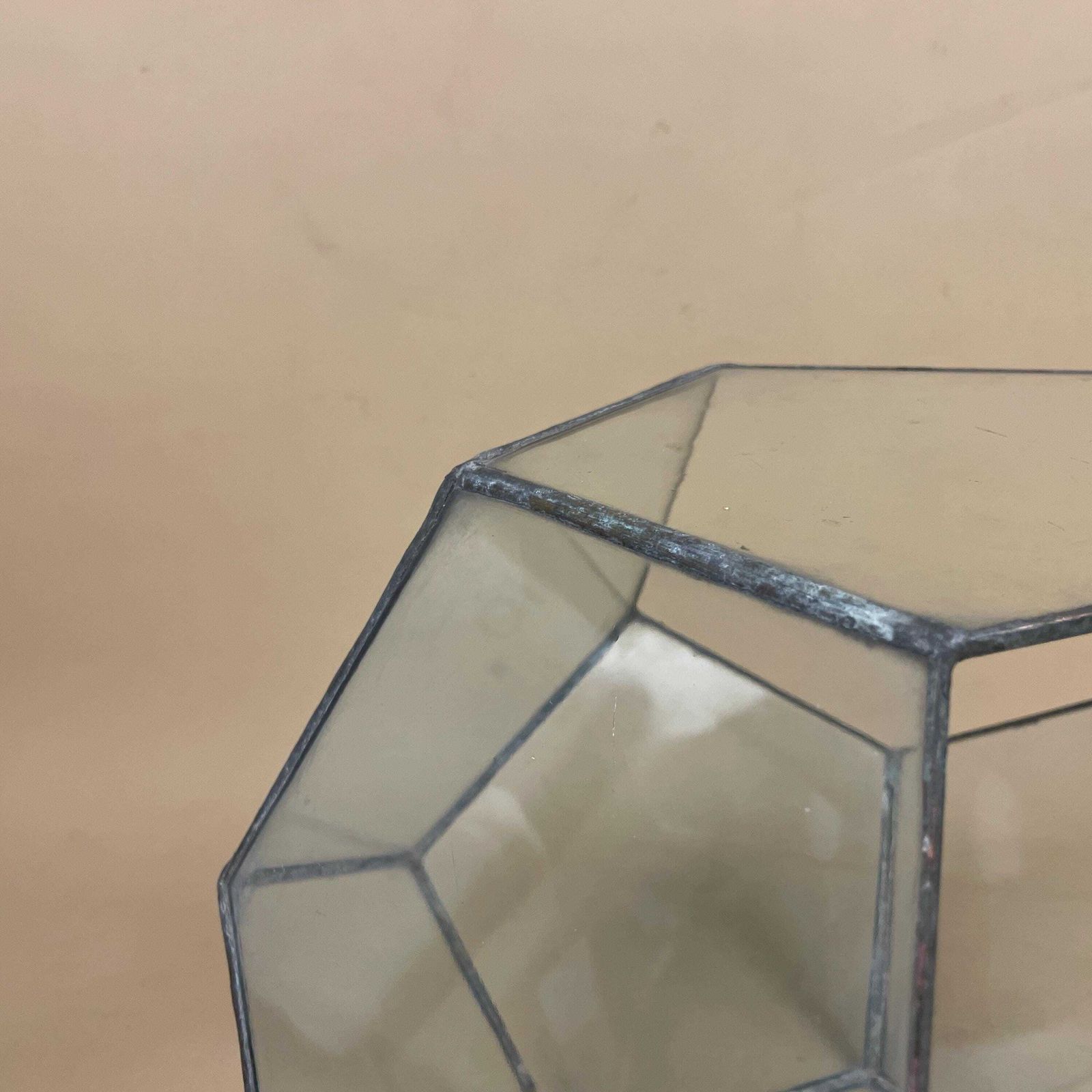 Large Geometric Glass Terrarium Open Sides Metal Frame Indoor Planter Display Box Vintage Cactus House Lantern photo vintage