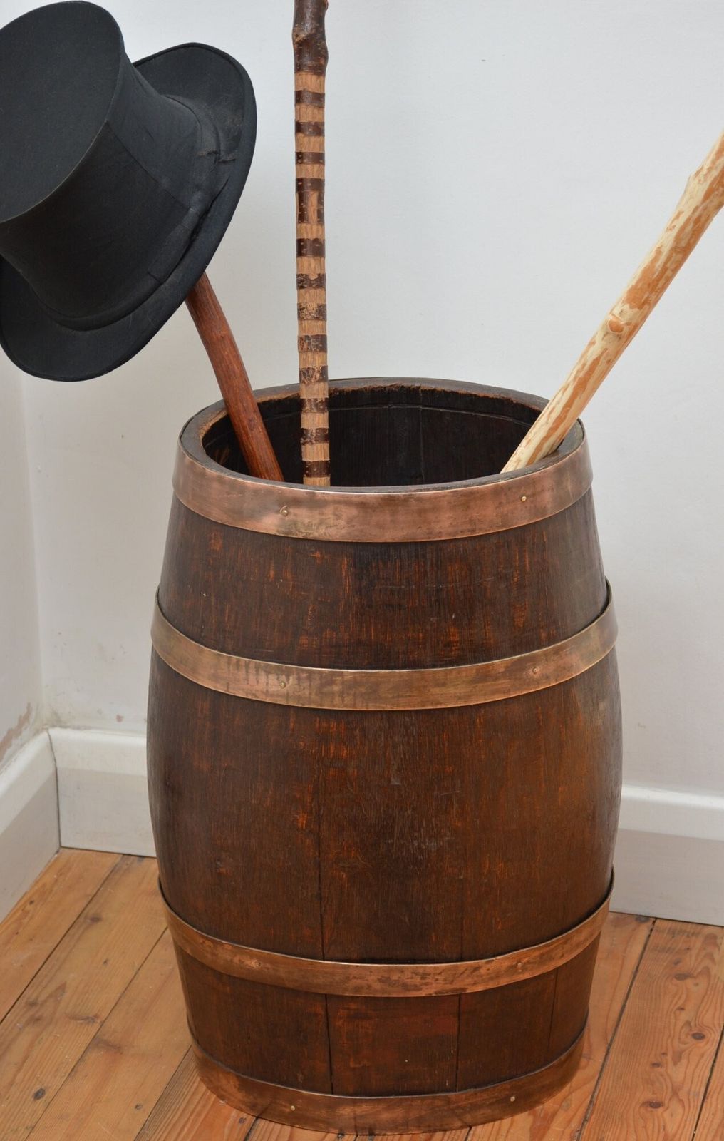 Victorian Oak Country House Coopered Barrel Umbrella Stand