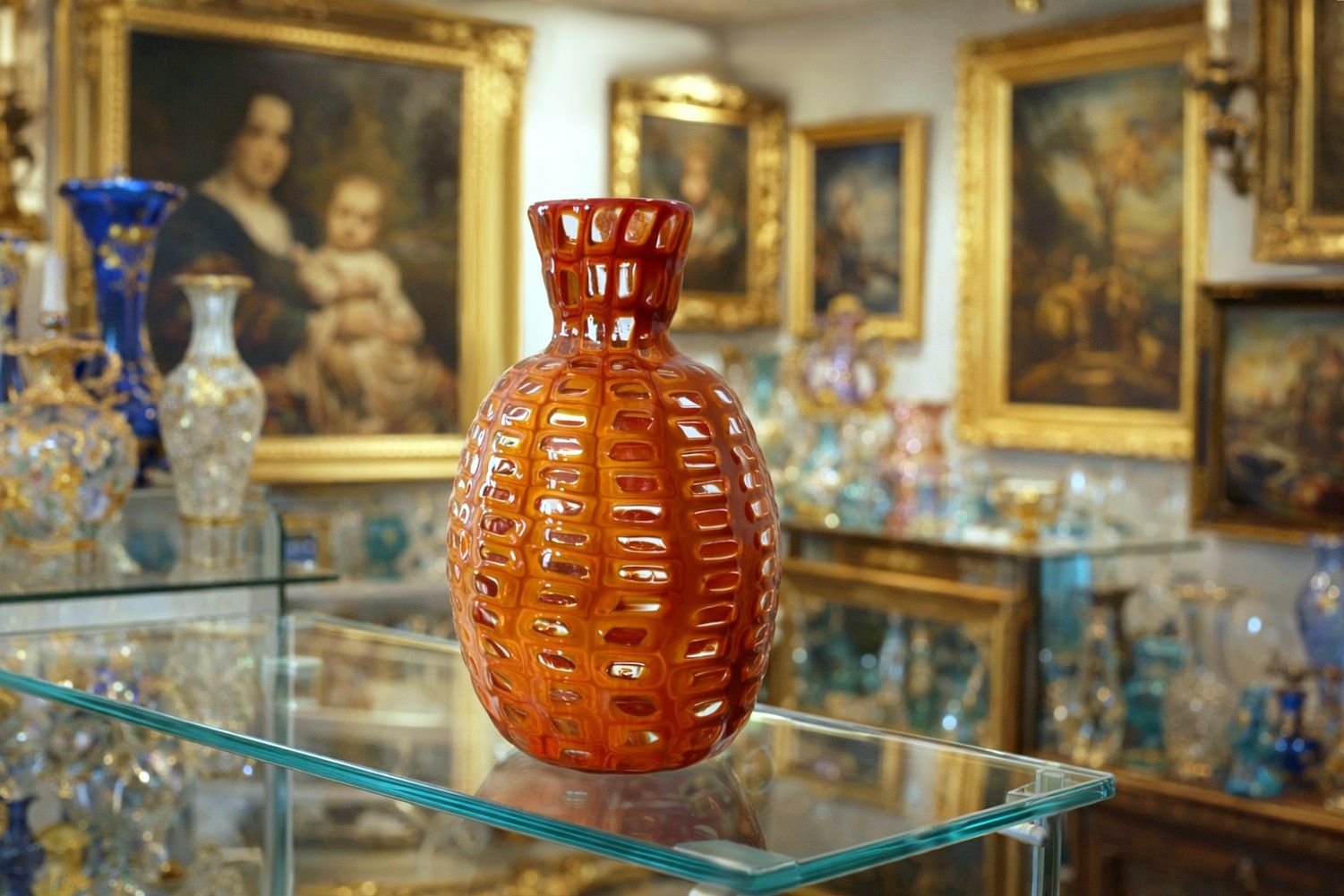 Venini / Vase By Tobia Scarpa Mod. Occhi / Red . Orange / Murano Glass '98 photo furniture