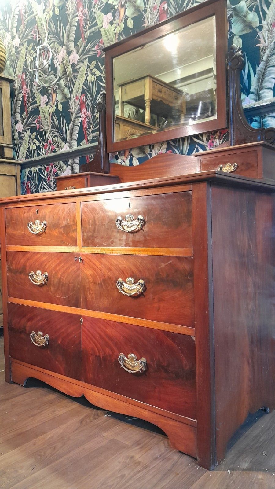 A Flame Mahogany Edwardian Chest Of 2 Drawers/Dressing Table,Original Handles