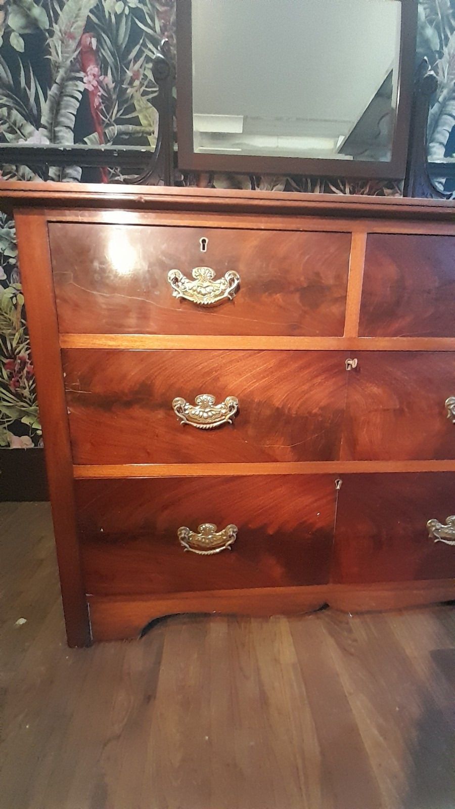 A Flame Mahogany Edwardian Chest Of 2 Drawers/Dressing Table,Original Handles photo for sale