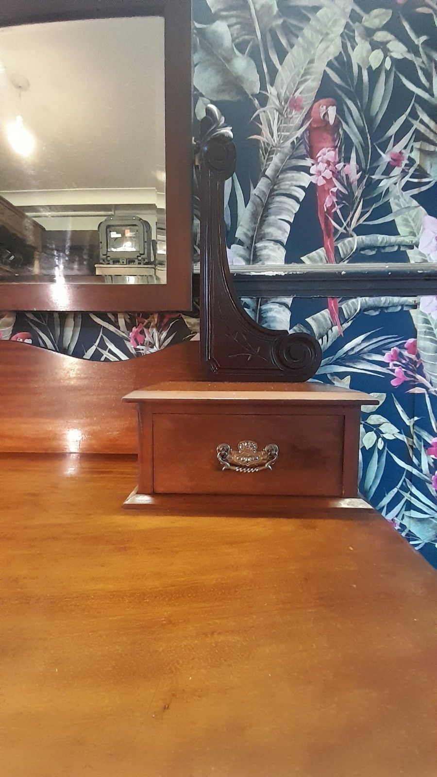 A Flame Mahogany Edwardian Chest Of 2 Drawers/Dressing Table,Original Handles photo vintage