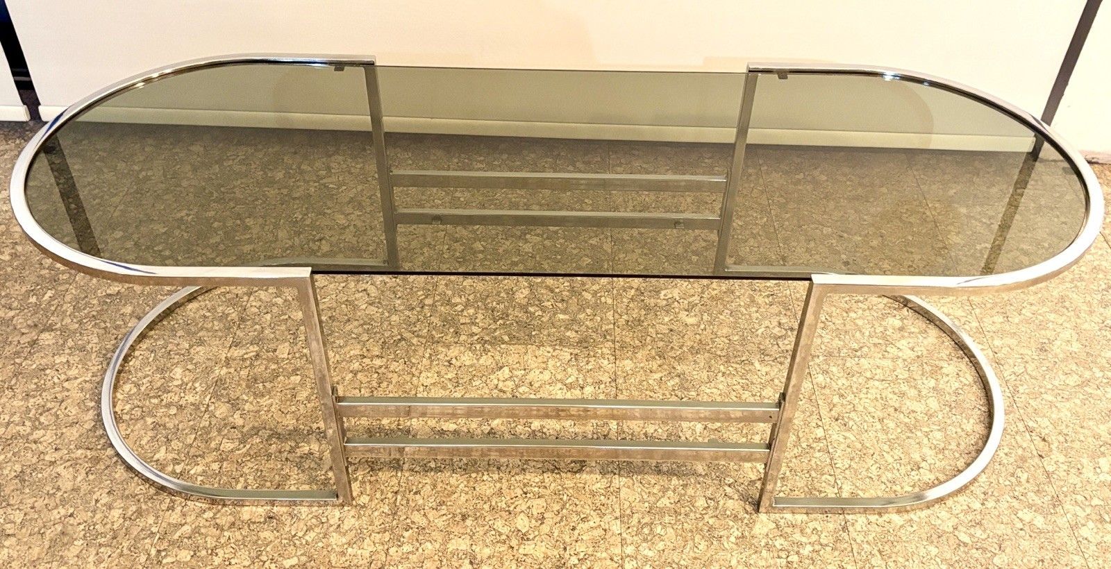 Vintage Mid Century Italian Smoked Glass And Chrome Coffee Table  Retro photo for sale