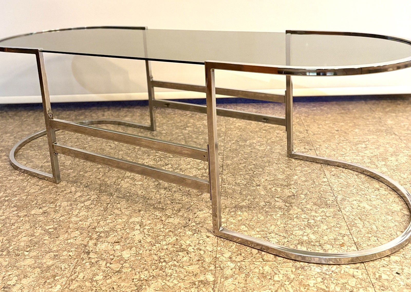 photo buy Vintage Mid Century Italian Smoked Glass And Chrome Coffee Table  Retro