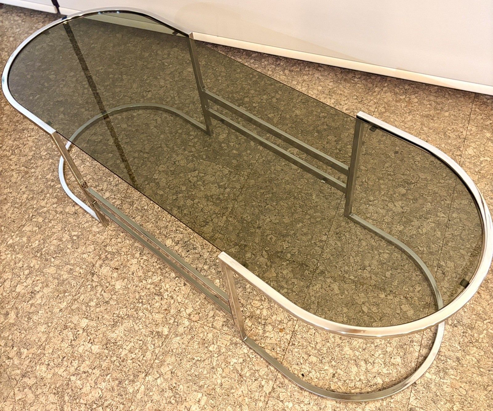 photo vintage Vintage Mid Century Italian Smoked Glass And Chrome Coffee Table  Retro