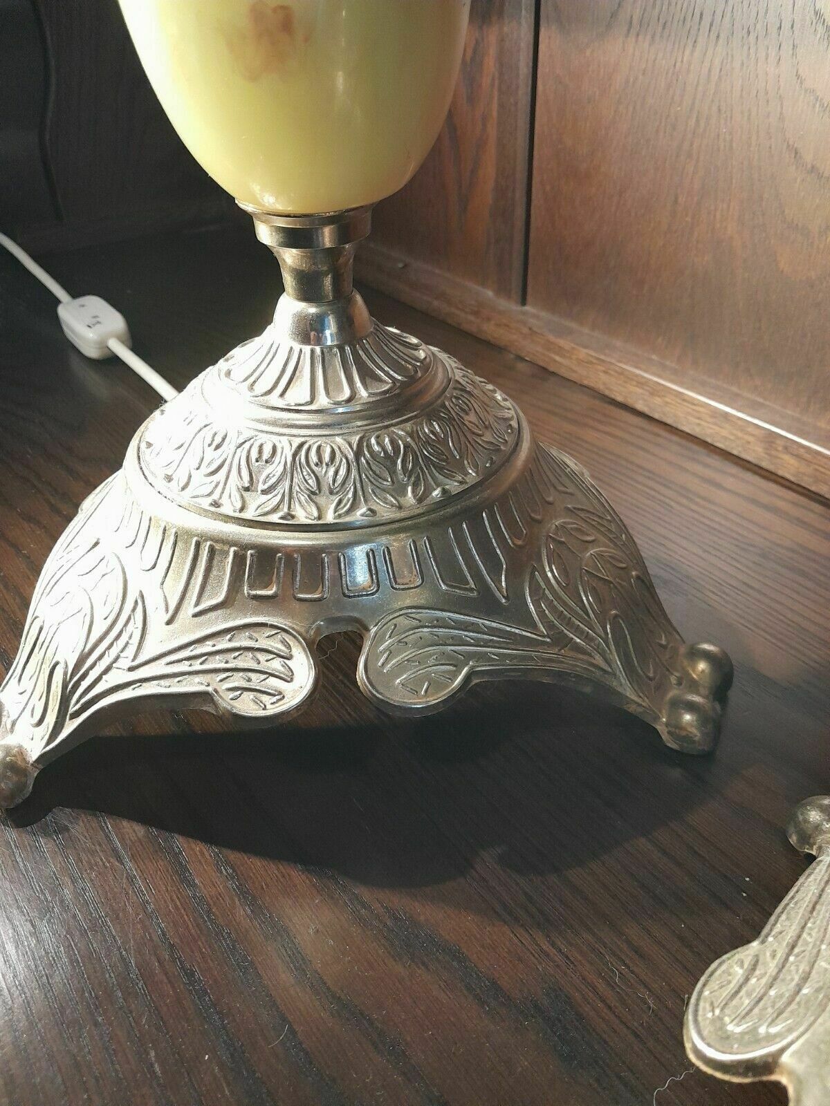 photo for sale Pair Of Large Vintage Brass And Onyx Table Lamps 50cm Tall