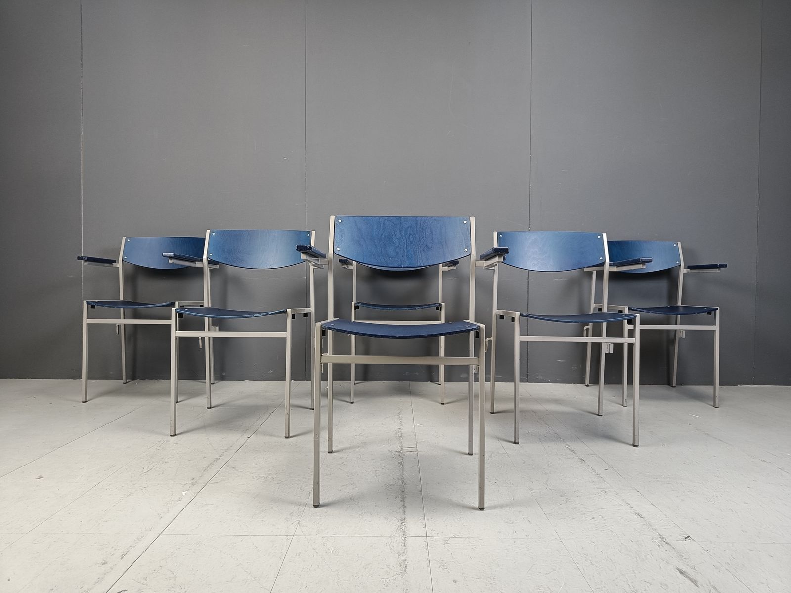 Minimalist Metal And Plywood Stackable Armchairs By Gijs Van Der Sluis, Set Of 6 photo 900.0