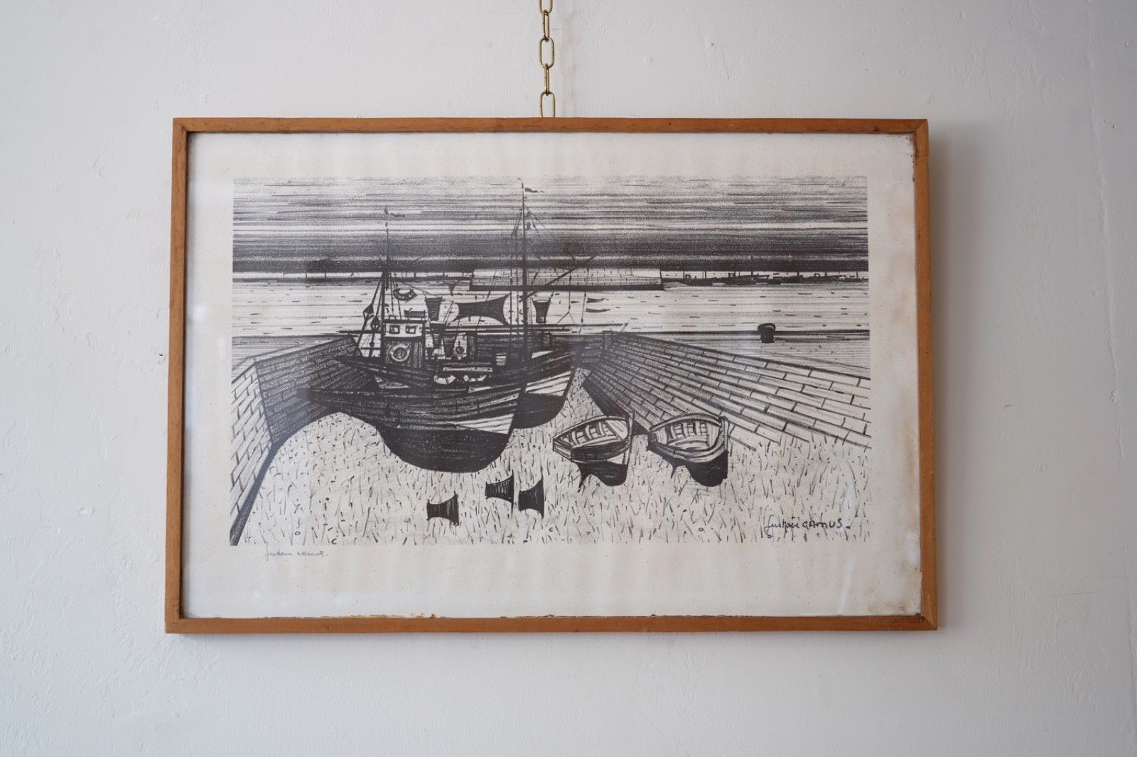 Hand Signed Lithograph Titled Bord De Mer Avec Bateaux By Gustave Camus photo for sale