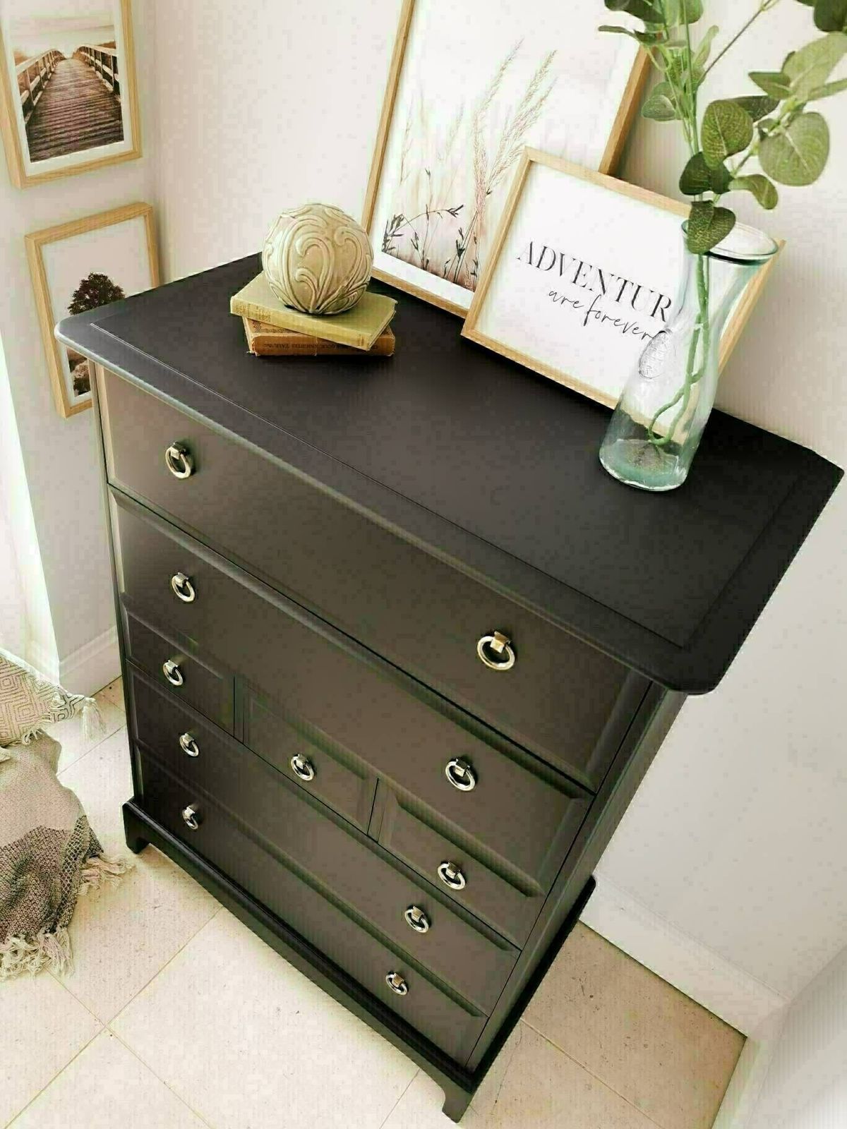 Spray Painted Black Stag Minstrel Tallboy Chest Of Drawers photo buy