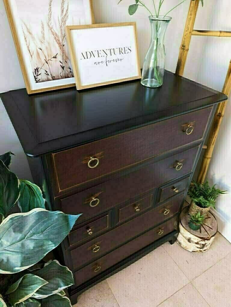 Spray Painted, Black Industrialised Stag Minstrel Tallboy Chest Of Drawers photo for sale