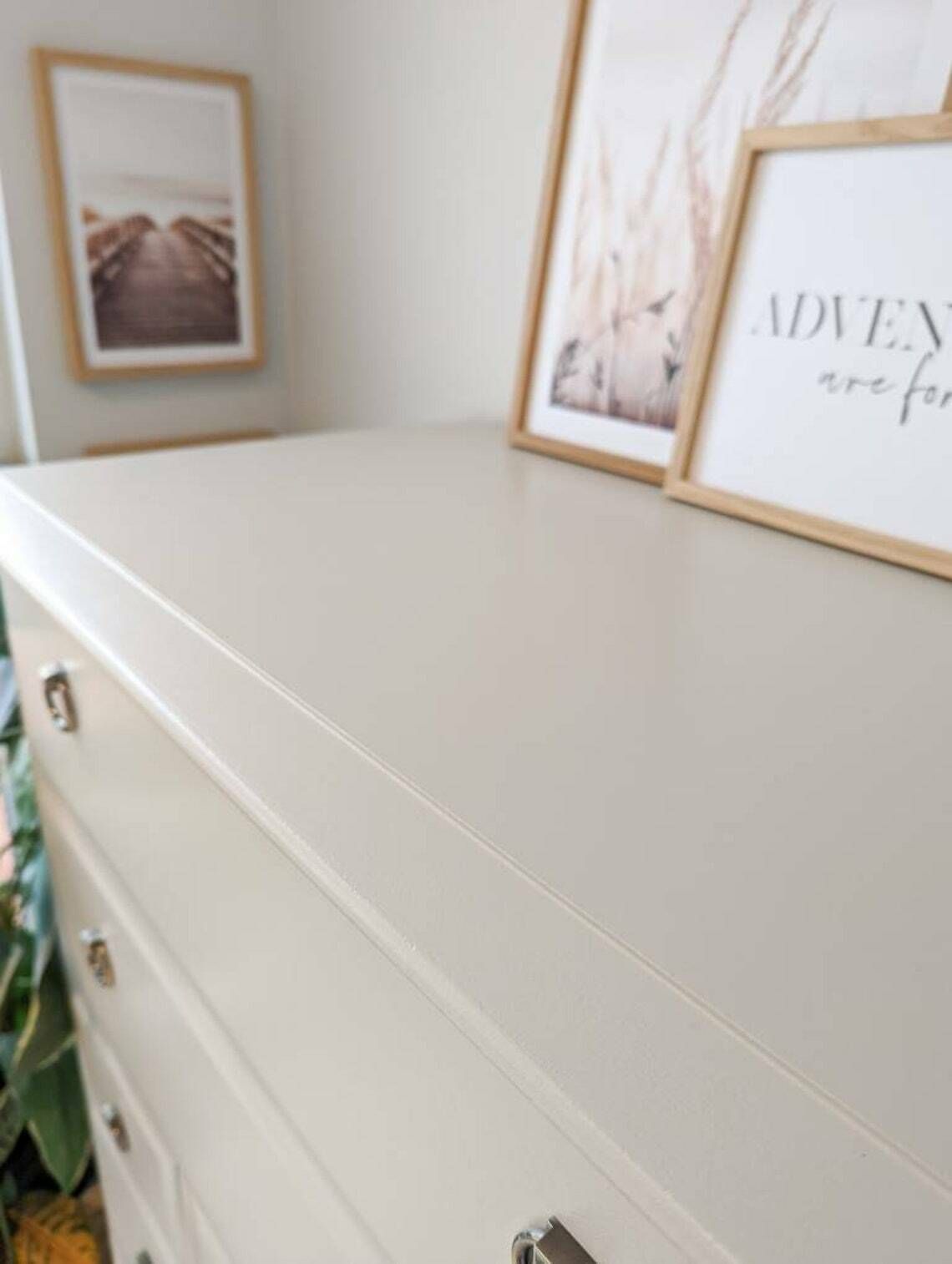 Spray Painted Light Taupe Stag Minstrel Tallboy Chest Of Drawers photo for sale