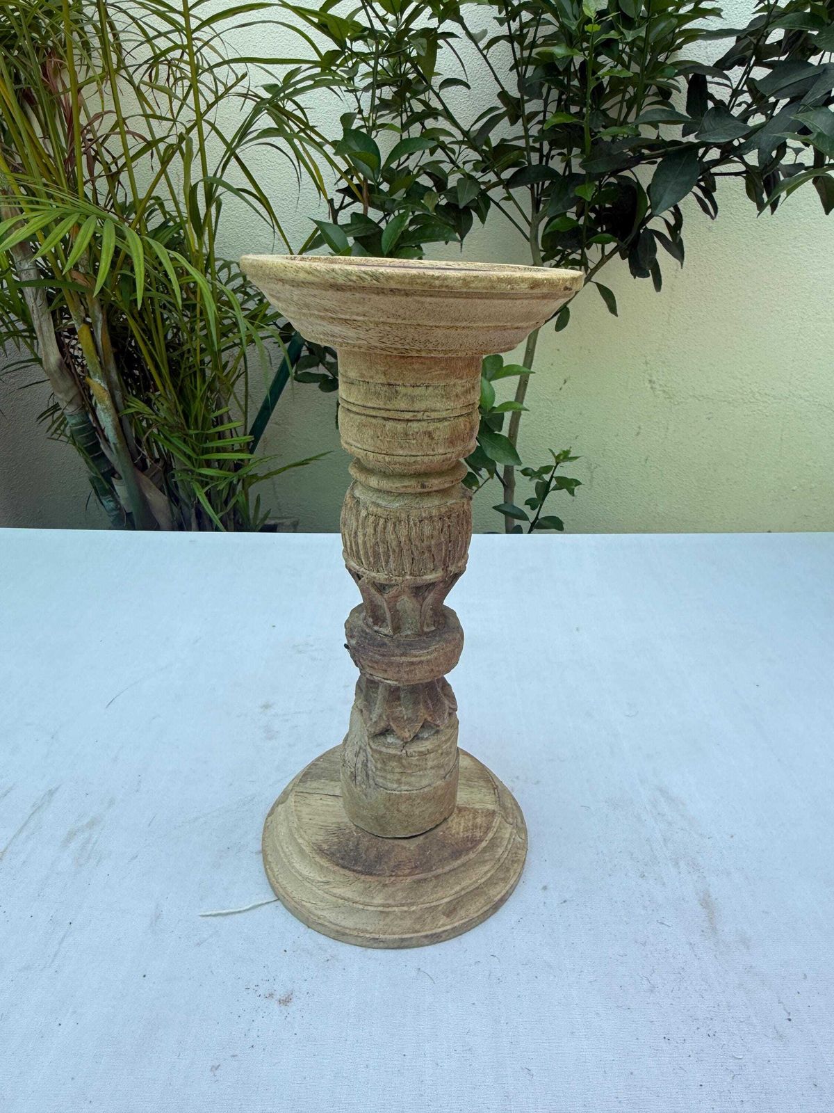 Set Of 3 Hand Carved Wooden Candle Holders | Rustic Farmhouse Table Centerpiece photo for sale