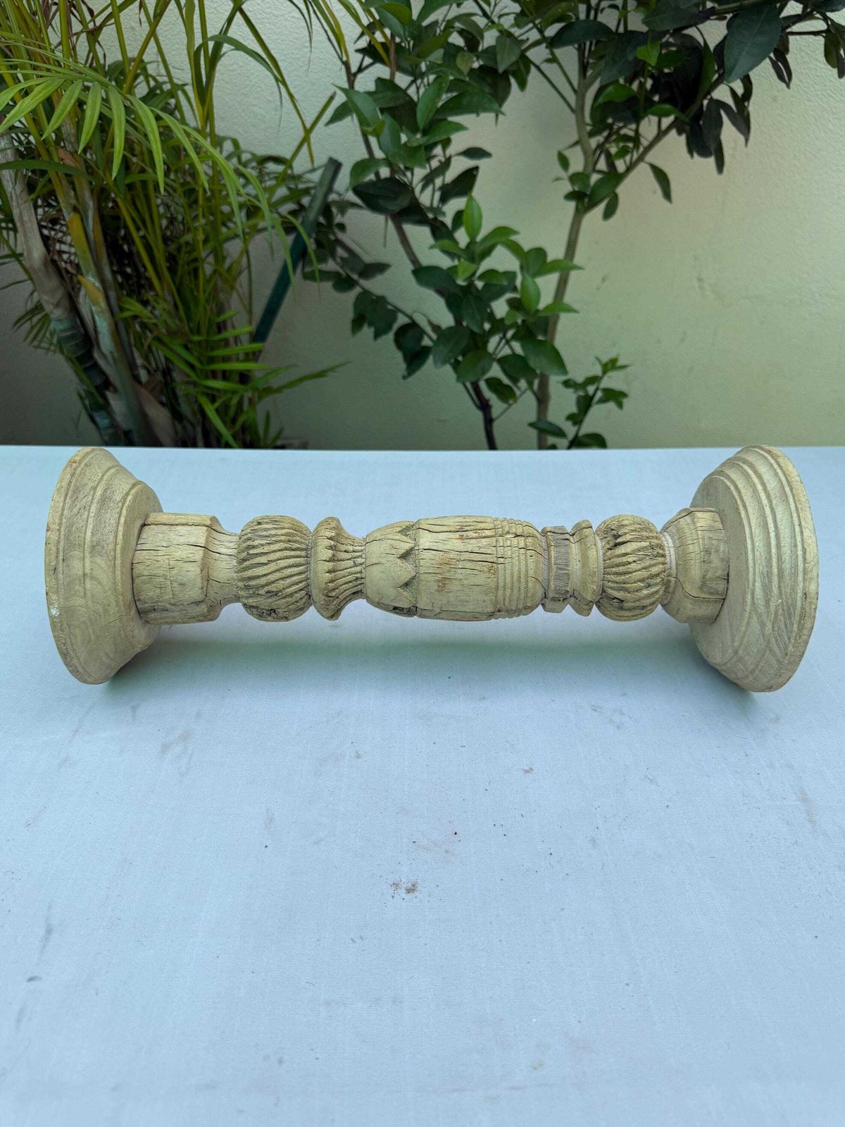 Home Decor Set Of 3 Hand Carved Wooden Candle Holders | Rustic Farmhouse Table Centerpiece photo