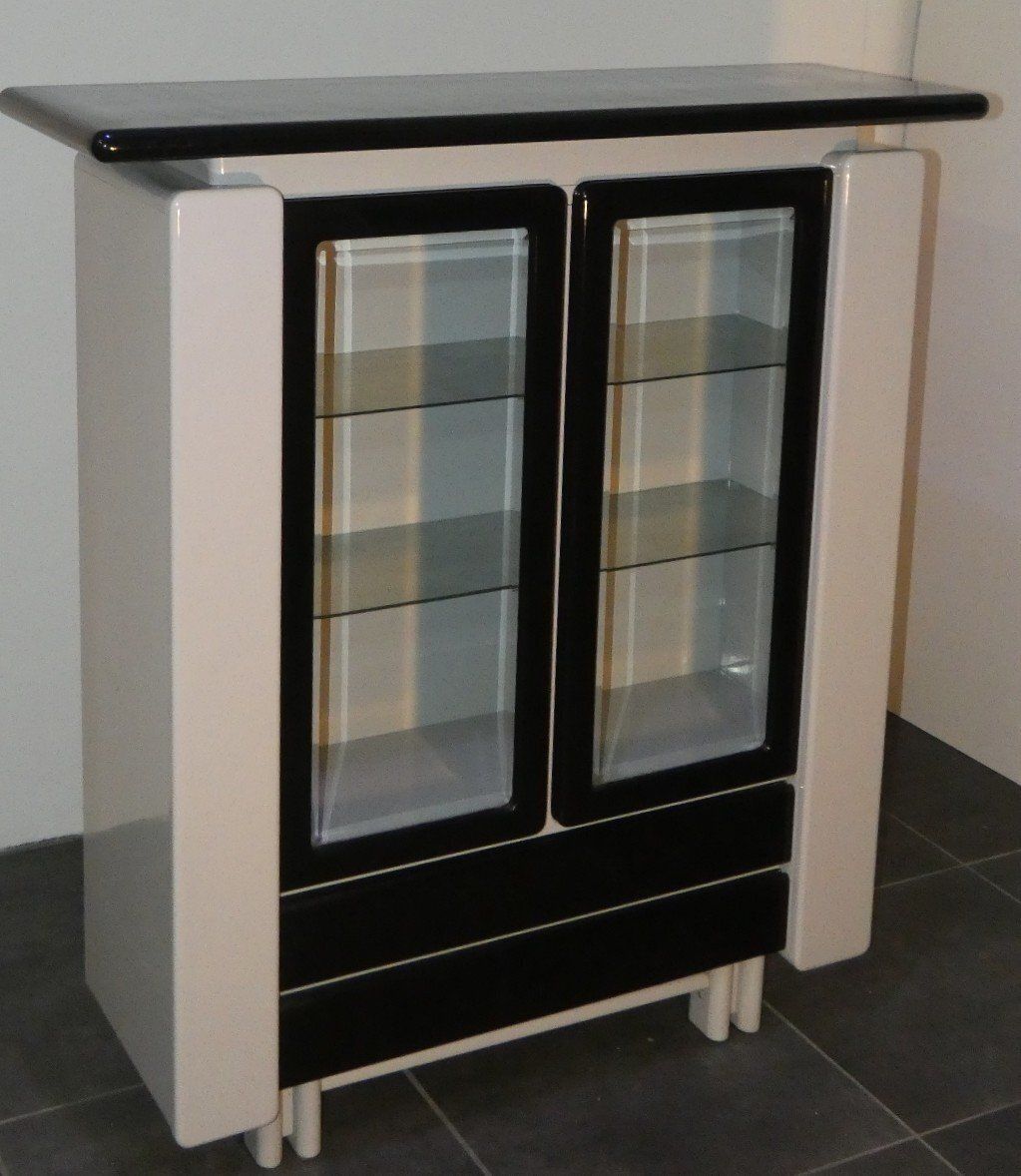 photo vinterior Two Tone Lacquered Wood Bar Cabinet, Italy, 1980s