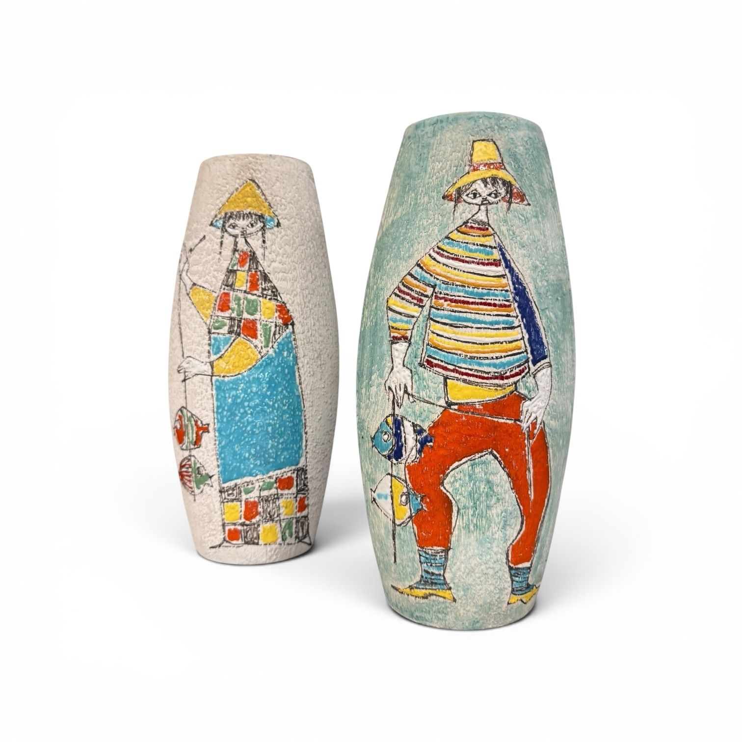Pair Of Italian Alla Moda Mid Century Ceramic Vases, C.1950s–60s photo vintage