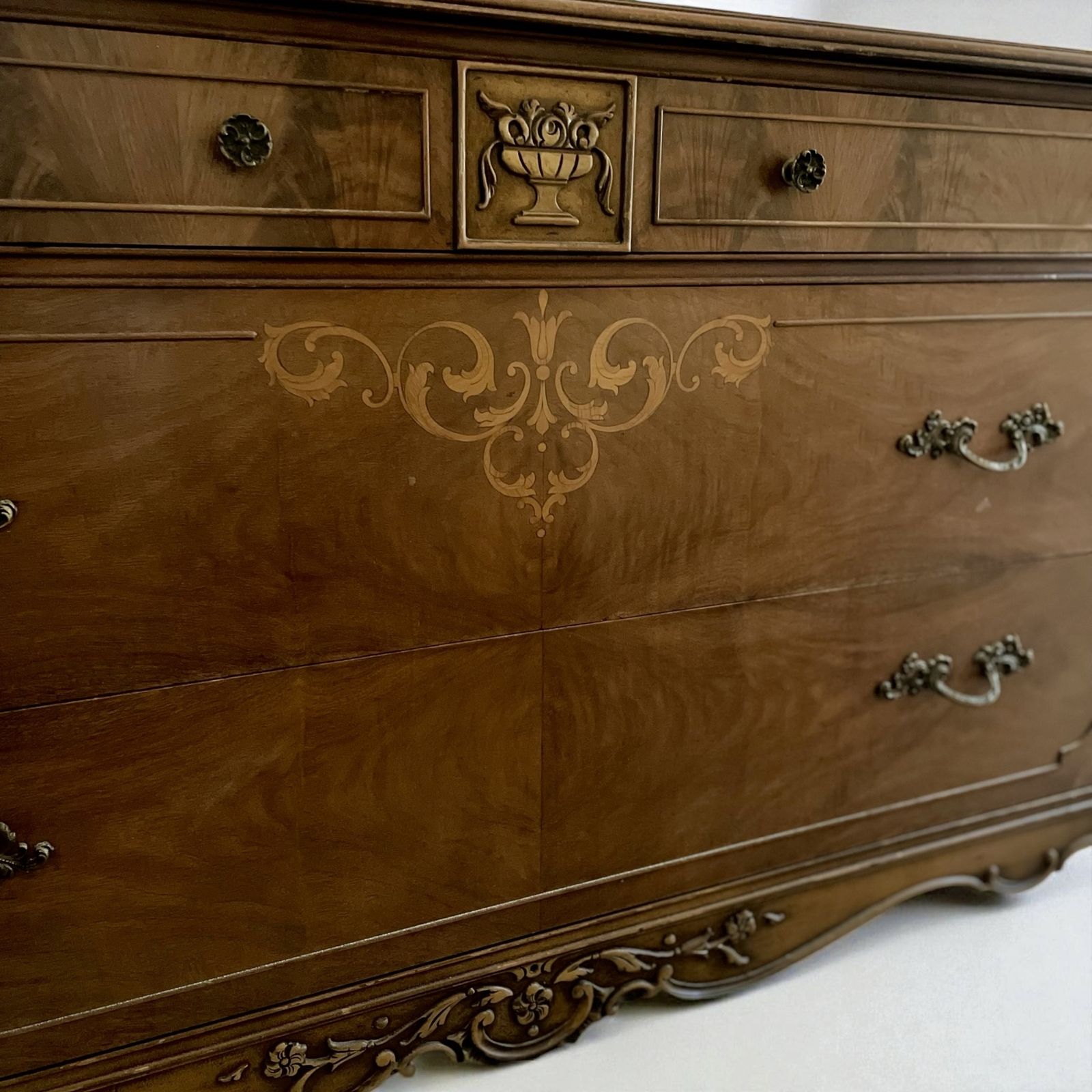 Inlaid Burl Walnut French Large Wide Chest Drawers 1930s photo furniture