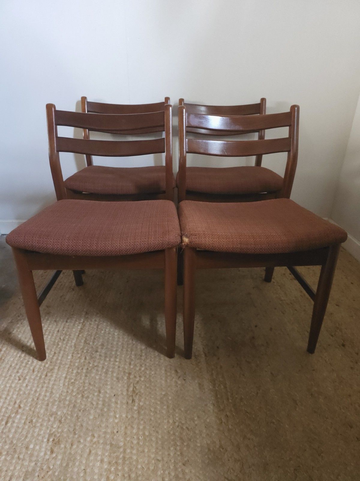 Retro Jentique Dining Chairs Mid Century Set Of 4 Dark Red Upholstery Delivery photo furniture