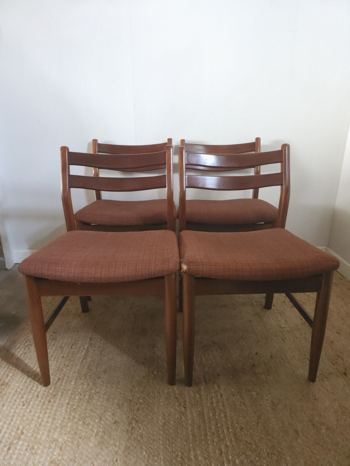 Retro Jentique Dining Chairs Mid Century Set Of 4 Dark Red Upholstery Delivery photo vinterior