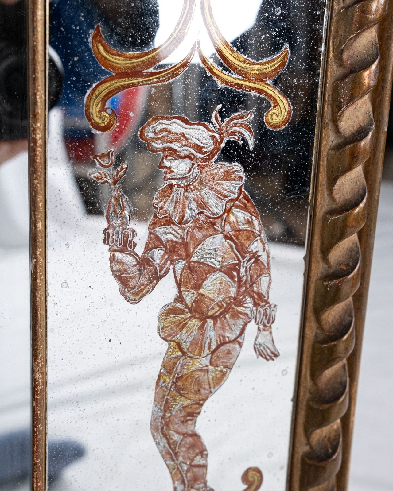 photo for sale Italian Verre églomisé Mirror, Early 20th Century
