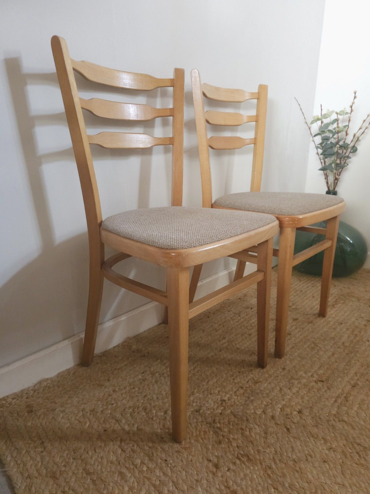 Retro Dining Chairs Mid Century Pair Vintage Upholstered  Vintage Beech Delivery