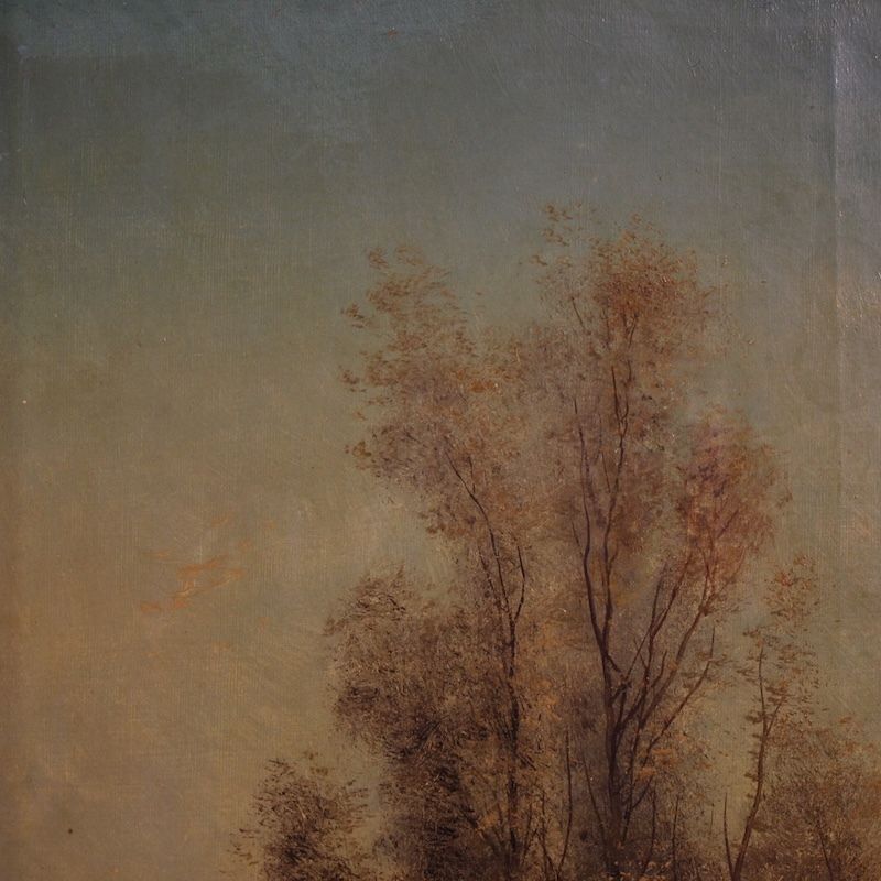 Tableau italien, paysage forestier signé Marko, XIXe siècle photo vintage