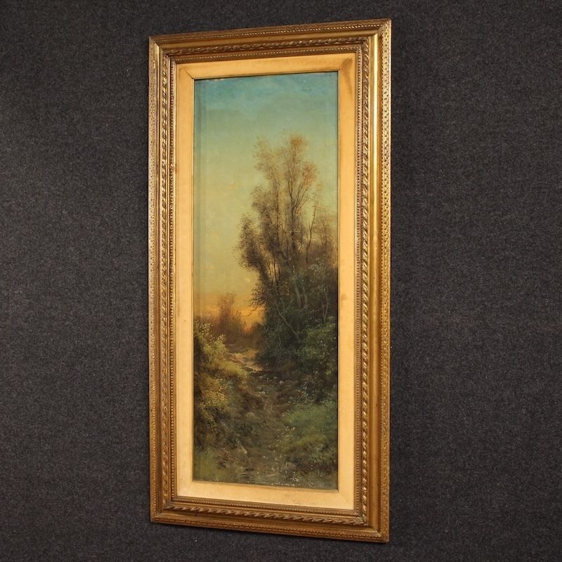 photo vintage Tableau italien, paysage forestier signé Marko, XIXe siècle