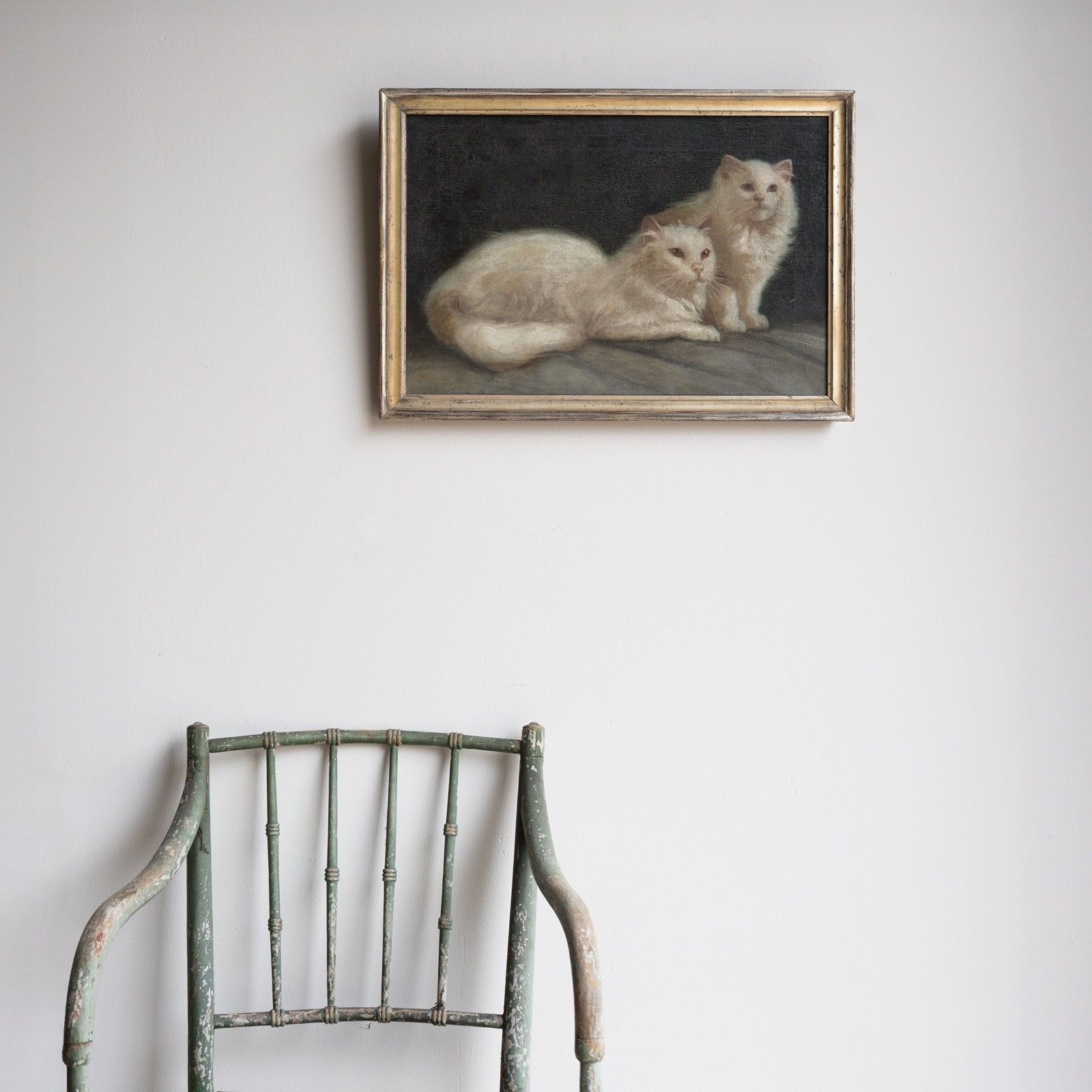 photo furniture White Cat Portrait Original Antique Oil Painting, Attributed To Arthur Heyer