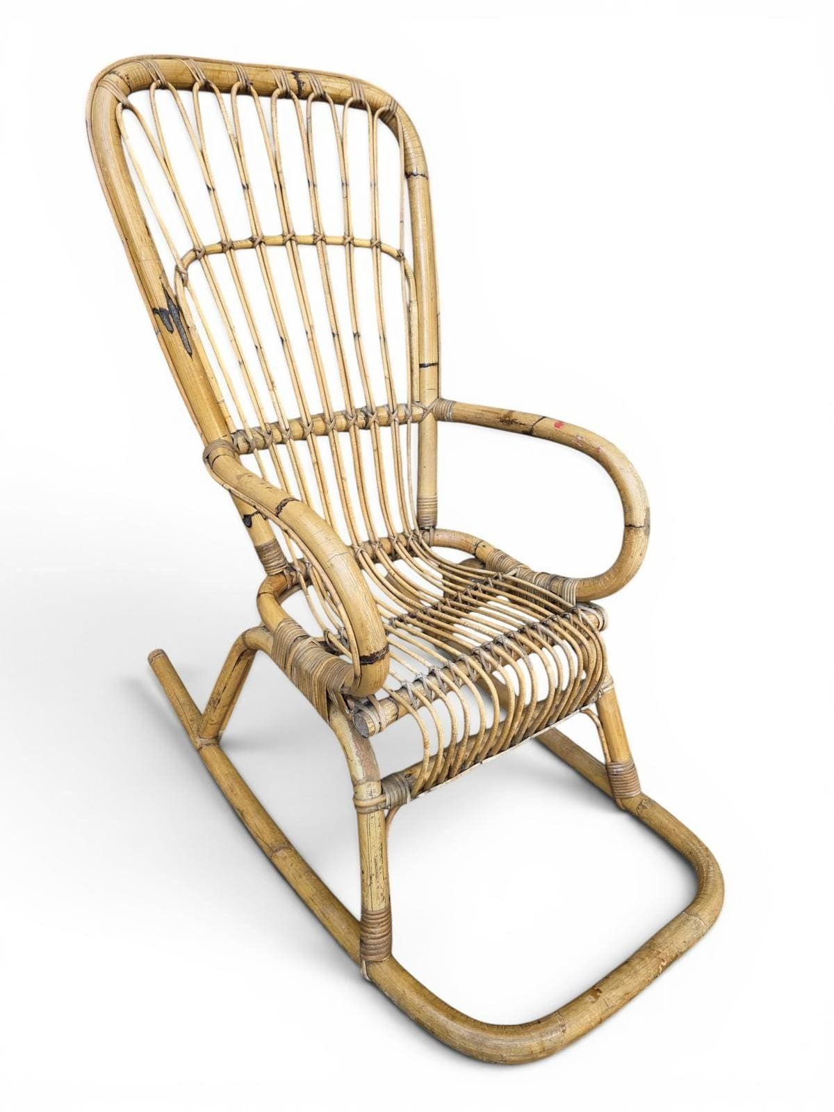 Vintage Large Bamboo Rocking Chair / Handwoven / Bohemian Style / C.1970