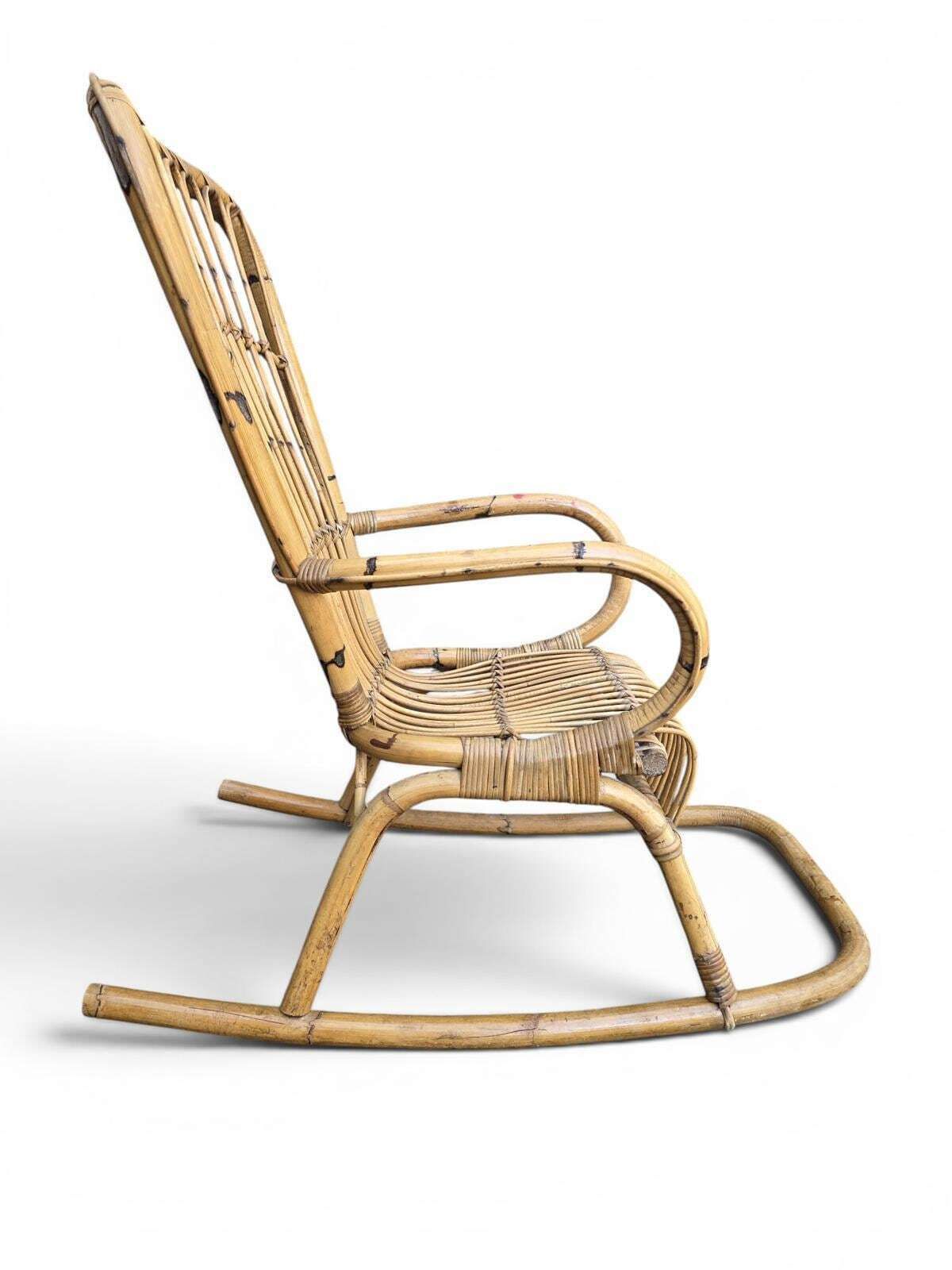 Furniture Vintage Large Bamboo Rocking Chair / Handwoven / Bohemian Style / C.1970 photo